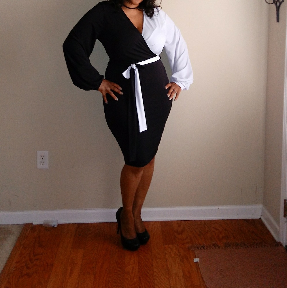 Black and white contrast dress